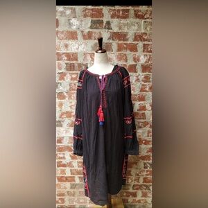 Anthropologie Velvet Embroidered Tassel-Accent Boho Dress NWT Large